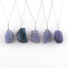 YASHEE Natural Raw Tanzanite Crystal Pendant Necklace, Real Healing Tanzanite Chakra Gemstone, Rough Stone, Birthstone, Women Jewley, Silver plated 18 Inch (1 Pendant)