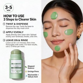 Mascarilla de Arcilla en Barra de Mugwort, con Niacinamida,Acido Salicilico y Centella, Antiporos y Antiacne, 40 g
