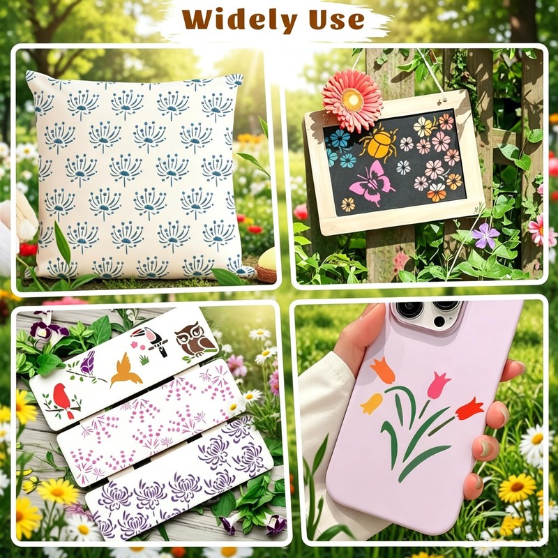 Papryn 72 Pcs Flower Stencils Set for Crafts Reusable Flower