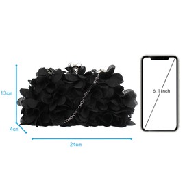 Milya Women's Clutch Flowers Elegant Bridal Bag Wedding Party Dress Bag Evening Bag Handbag with Chain Kiss Lock, A-Black