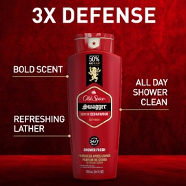 Old Spice Refreshing Body Wash for Men, 3X Defense, 24/7 Shower Fresh with Long Lasting Scent, Red Collection, Swagger with Cedarwood Scent, 24 oz (Pack of 2)