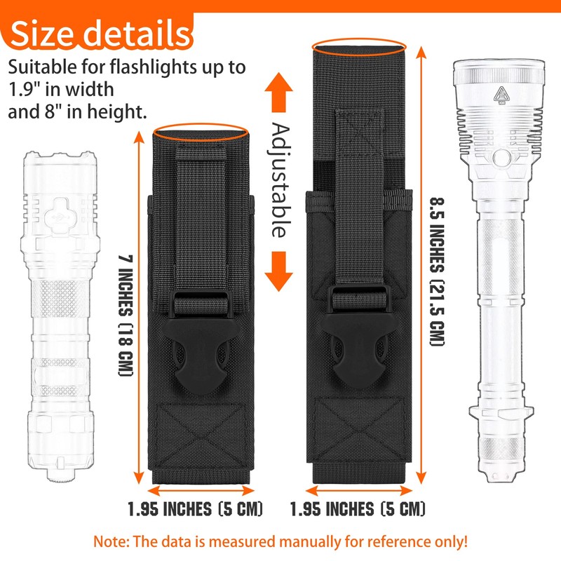 bvya 2 Pack Tactical Molle Flashlight Pouch Holster Case Belt