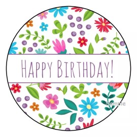 PartyMommy 12 PRETTY HAPPY BIRTHDAY FLORAL ENVELOPE SEALS LABELS STICKERS 2.5" FLOWERS TAGS