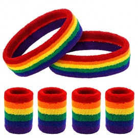 Set of 6 Rainbow Sweatbands Set, Sports Headband, Sweatband, Hand Loops, 2 Headbands, Sweatband, Neon Forehead Head, 4 Bracelets, Sweatband Wrist Set, Rainbow Bracelet, Pulse Warmer