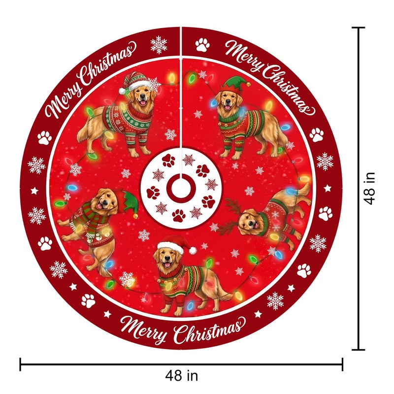 Golden Retriever Christmas Tree Skirt 48 Inch for Indoor Outdoor