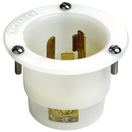 Leviton 20 Amp, 250 Volt, Flanged Inlet Locking Receptacle, Industrial Grade, Grounding, 2325, White