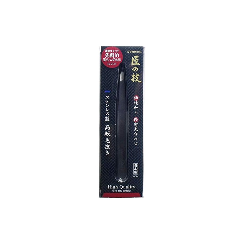 Takumi no Kikatsu Stainless Steel Premium Tweezers, Beveled Tip, Green