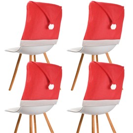 Lanfixilly Christmas Chair Covers Set of 4，Santa Claus Hat Chair Back Covers Decoration，Santa Hats Dining Chair Slipcover ， Dining Restaurant Hotel Christmas for Xmas Holiday Decorations