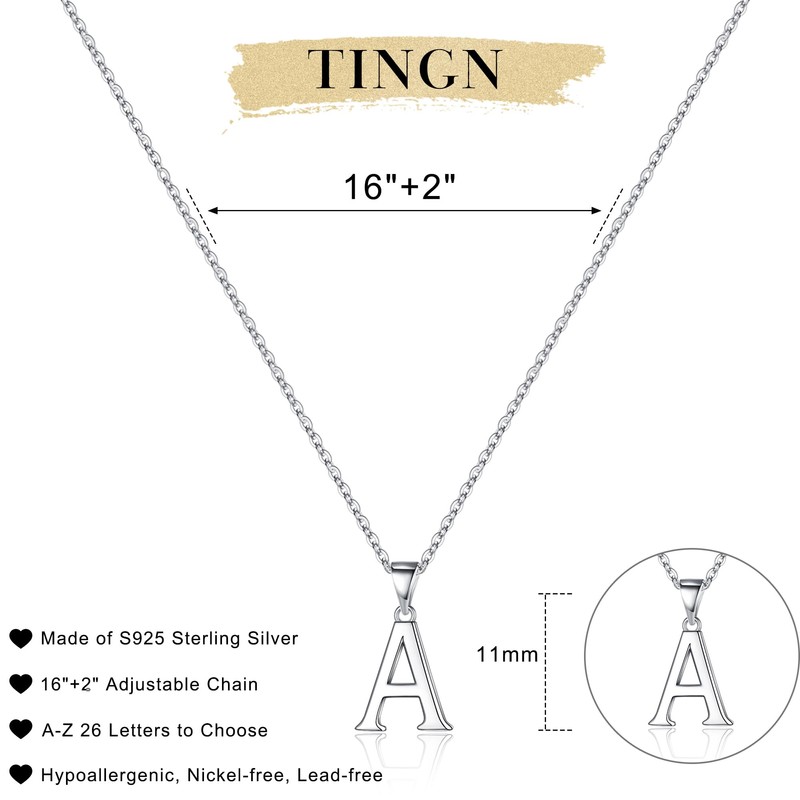 TINGN Halskette Damen Silber 925, Silberkette Initialen Halskette Damen Kette