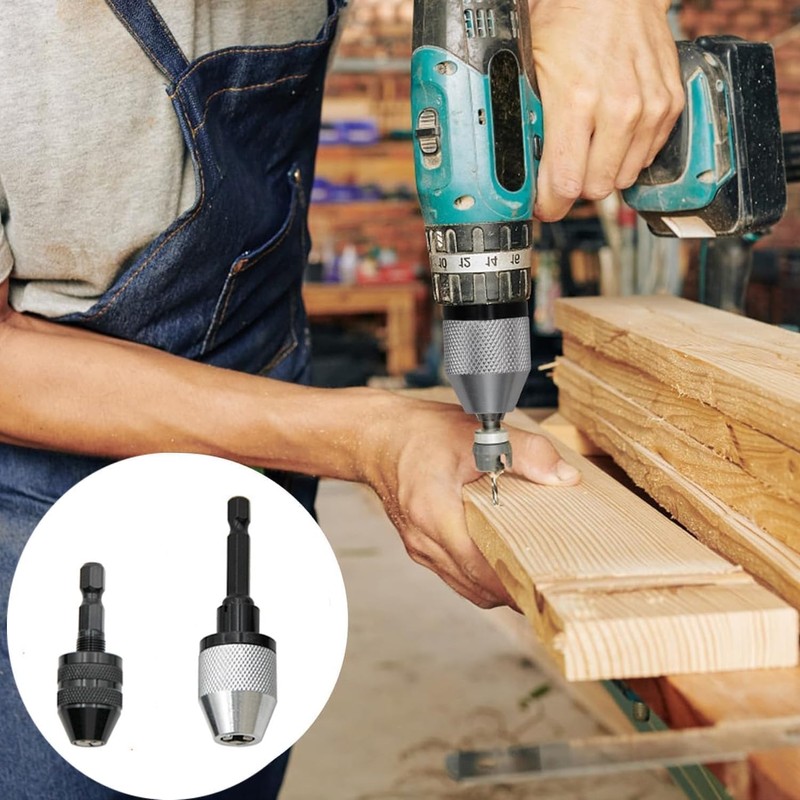 2Pcs Keyless Drill Chuck Adapter Set Convert Hex Shank to