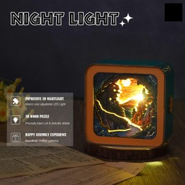 3D Puzzle Nightlight-DIY LED Light 3D Dragon Library Wooden Jigsaw Puzzle-Art Lamp and Craft Kits for Kids and Adults-Birthday Gifts Toys-Home Desk Decor Family Game