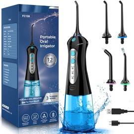 Water Flosser for Teeth Cleaning Oral Health Cordless Teeth Pick: Portable Adults Dental Oral Irrigator for Travel  Waterfloss Cleaning Springtok Picks 300ML Black - Color: Black