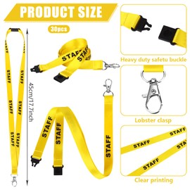 30Pcs Yellow Staff LANYARDS Staff Badge Lanyard Keychain Lanyards Wrist Neck Lanyards Keychain Badge Holder Phone String Holder Lanyard Staff Lanyard Metal Clip for Identity Id Card Pass Badge Holder