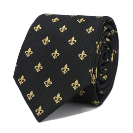MENDEPOT Gold Fleur De Lis Pattern Black Necktie With Box Fleur De Lis Pattern Tie