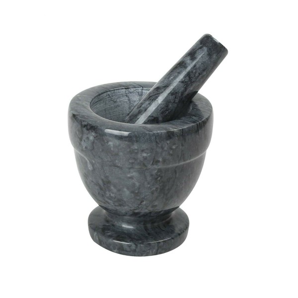 Marco Paul Dark Grey Marble Mortar & Pestle Set Small Bowl Solid Stone for Spice Herb Garlic Pesto Ginger Root Grinder Crusher Grinding Heavy Duty Solid Stone Kitchen Home Cooking Food Preparation