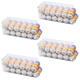 SCAVATA 4 Pack Tall Skinny Can Organizer for Refrigerator, Stackable Beverage Cans of 16oz & 17oz Energy Drink Container Holder Dispenser with Lid for Fridge Rack Freezer, Clear Plastic Storage Bins