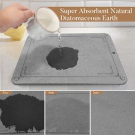 Multipurpose Stone Drying Mat for Dishes, 15.7" ×11.8" Diatomaceous Dishes Drying Stone with Removable Stainless Steel Feet, Ultra Absorbent Fast Dry Heat Resistant for Dishes Bottles and more, Grey