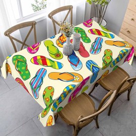 LoLo UoUo Flip Flops Table Linens 52x70 Tropical Summer Hibiscus Beach Sandal Watercolor Table Cloth Rectangle Table for Dining Kitchen Banquet Party Decorative Outdoor Picnic