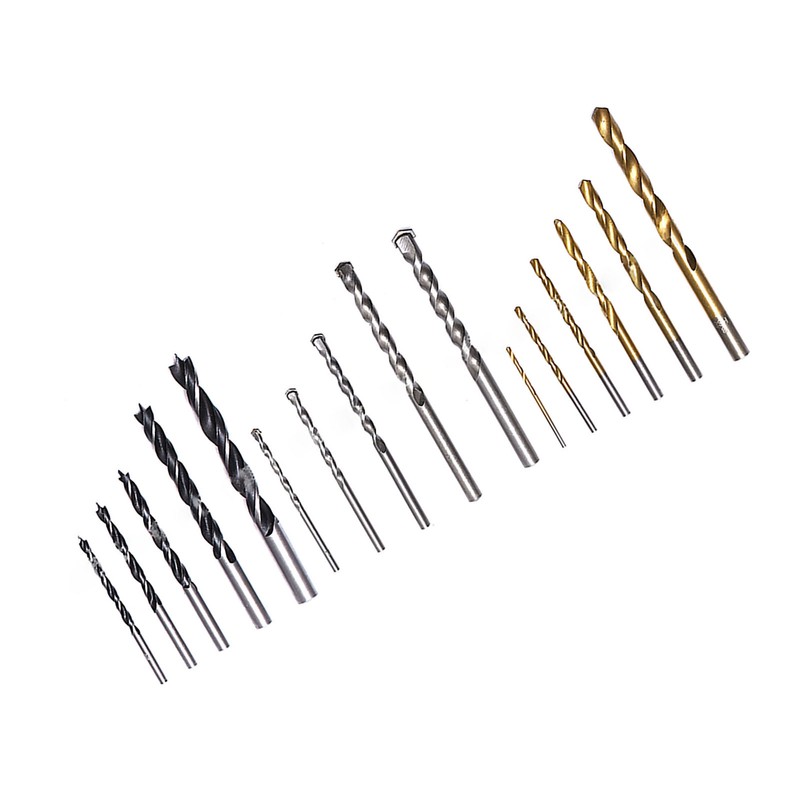 16Pcs Wooden Cement Metal Drill HSS Twist Masonry Woodworking Set
