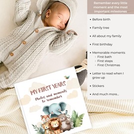 HuBorns - Baby Memory Book & Baby Record Book, 50+ Pages and Stickers Baby Book Memory, New Baby Gifts & Baby Essentials for Newborn, Baby Journal from Birth to 5 Years, Baby Shower Gifts for Mum