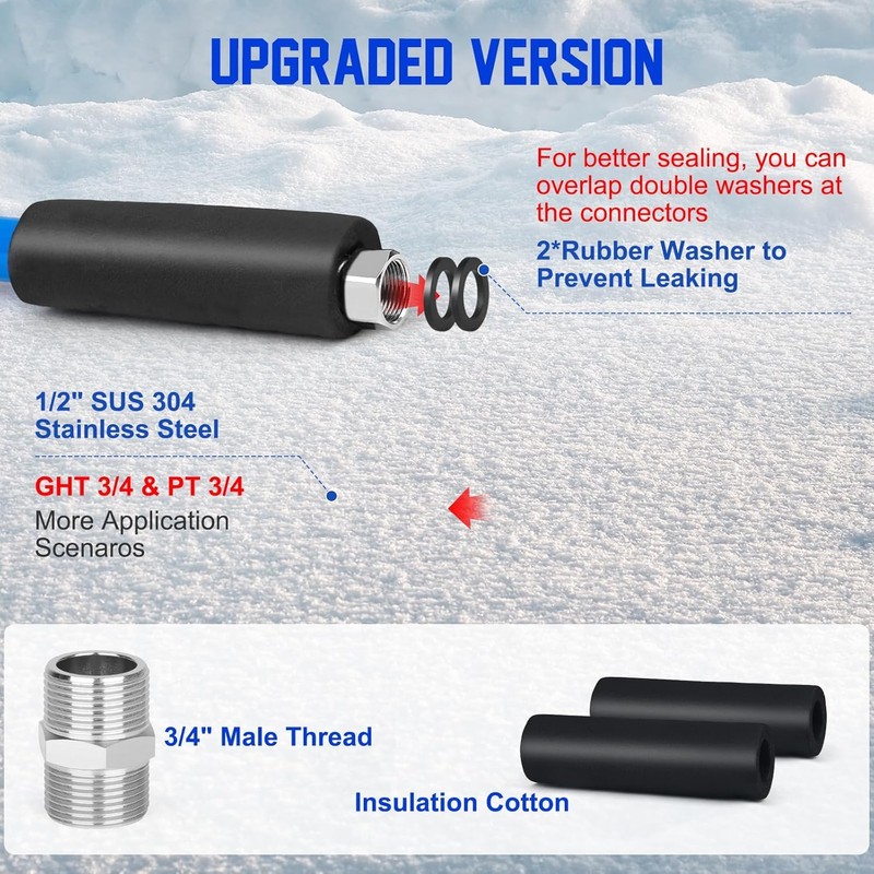 YKXJM 15FT-50FT Heated Water Hose for RV,Heated Drinking Water Hose