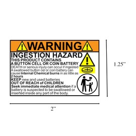 Reece’s Law Compliant Button Battery Warning Stickers -1 Sheet 32 Pack Child Safety Hazard Labels - Peel-Off 2" x 1.25" Labels on 8.5" x 11" Sheets