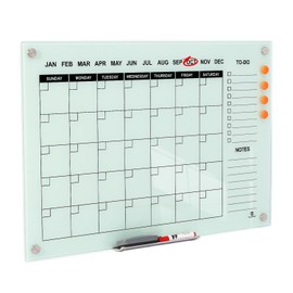TSJ OFFICE Glass Calendar Whiteboard - 36 x 24 Inches Wall Mounted Monthly Dry Erase Calendar for Wall, Large Magnetic Glass White Board for Office, Home & School
