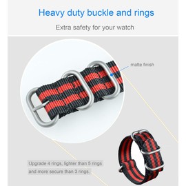 MZBUTIQ 22mm Black/Red Nylon Watch Strap Replacement Band for Men Military Matt Fnish Buckle 4 Rings