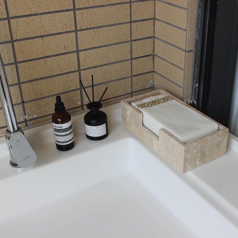 Natural Travertine Napkin Holder 9.8"x4.9"x2.8", Guest Towel Holder, Paper Hand