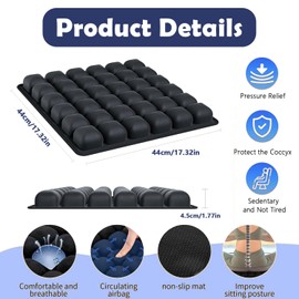Portable Travel Cushion,Inflatable Seat Cushion,3D Air Cell Seat Cushion,with 36 Air Bags,for Pressure Relief,Tailbone Protection,Suitable for Airplanes,Wheelchairs,Car Sets,Office Chairs(Black)