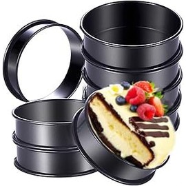8Pcs Crumpet Rings - Nonstick Muffin Ring - Stainless Steel Tart Rings - Black (4 inch)