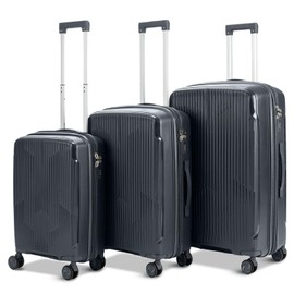 Nazhura 3-Piece Hardshell Luggage Set, 20/24/28 Inch Spinner Suitcases, Modern Striped Pattern, Expandable and Durable Design, Grey