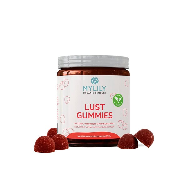MYLILY® Lust Vitamin Gummies | With Zinc & Other Valuable Vitamins | 100% Vegan & No Sugar Added | Natural Acerola Flavour | 80 Gummies | Fully Recyclable PET Tin