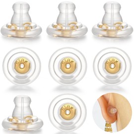 DELECOE Locking Silicone Earring Backs for Studs Droopy Ears Hoops Wires,Hypoallergenice Secure Earring Backs for Heavy Earring,No-Irritate Soft Clear Earring Backs for Women Men（Gold