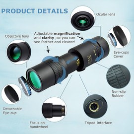 30x40 Monoculars for Adults High Powered, Compact Handheld Monocular Telescope for Smartphone, Mini Pocket Handheld Monocular with Flexible Tripod for Hunting, Star Gazing, Bird Watching, Travel