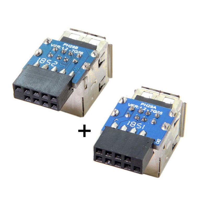 CY 2pcs Dual USB 2.0 Female to 9Pin/10Pin Motherboard Female