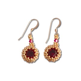 Small Gold and Ruby Red Crystal Earrings with 14k Gold Filled Earwires