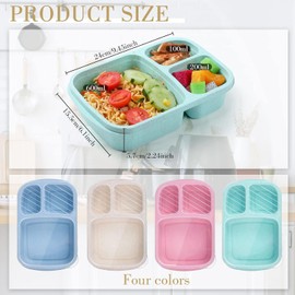 YXHZVON 4 Pack Snack Box with Compartments, Bento Snack Containers for Kids Adults, Reusable Meal Prep Lunch Containers with 4 Forks, for School Work Travel (Green/Blue/Pink/Beige)