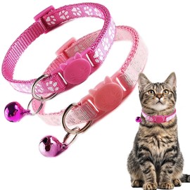 Pink Breakaway Cat Collars with Bells, 2 Pack Break Away Kitten Collar with Bells, Female Cat Collars for Girl Cats Kitty