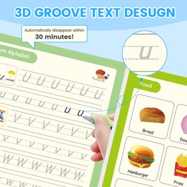 grooved Handwriting Practice for Kids, Reusable grooved Writing Books for Kids 3-8, Magic grooved Writing Practice with Disappearing Ink 7.3×10.5 in, Preschool Calligraphy Practice Book (4 Books)