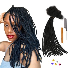 Loc Extensions Human Hair for Women Men Kids 0.6cm Width 12 Inch 60 Strands Natural Black 100% Handmade Permanent Locs Dreadlock Extensions Real Human Hair Can Be Curled and Bleached