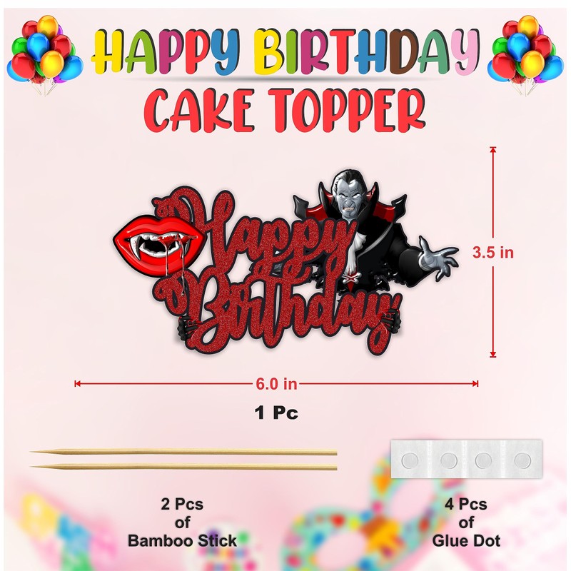 Seyal® - Decoración para tarta de feliz cumpleaños de vampiro
