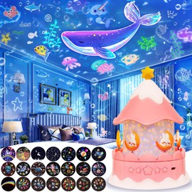 21 Sets of Films, Night Light for Kids Bedroom, Ceiling, Baby Night Lights Projector, Star Galaxy Projector for Baby Kids Girls with Timer 360° Rotation, Birthday, Christmas, Nursery, Room Decor
