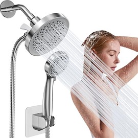 Doble Regaderas para Baño Alta Presion 6” Cabezal de Ducha de 3 Modos Regadera de Telefono Alta Presion para Baño Ducha de LLuvia Regadera de Mano con Manguera de 1.5M (Clásica, Cromo)