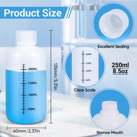 ASEVAT 8.5oz 3Pack Narrow Mouth Plastic Bottles Reagent Bottle, Scaled Pill Bottle Laboratory Chemical Container with Screw Cap, Plastic Sample Containers for Storage or Home (Translucent)