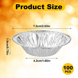 Alrhso 100 Pack Disposable Ramekins Egg Tart Baking Cups 2.8 Inch Mini Pie Tins Round Pie Tart Small Tin Foil Pans Aluminum Foil Mini Pans Tin Baking Cups for Cooking Baking-Supplies