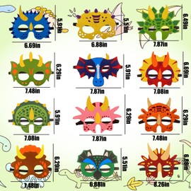 Pack of 12 Dinosaur Masks, Dino Birthday Decoration, Masks with Elastic Rope for Cosplay, Children's Dinosaur Birthday Party, Costume Party, Role Play Mask, Children's Dinosaur Masks Boys and Girls