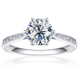 SAMIOVJ Moissanite Engagement Rings for Women, 1ct 1.5ct 2ct D Color VVS1 Clarity Round Solitaire Diamond, Rhodium Plated Sterling Silver Wedding Promise Ring for Her