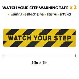 6" x 24" Watch Your Step Floor Tape Anti Slip Warning Sign Sticker Adhesive Non-Slip Abrasive Decal for Workplace Home Safety Wet Floor Caution - 2 Pack