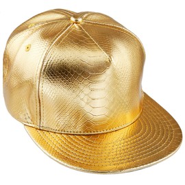 KYEYGWO PU Leather Gold Baseball Cap for Men Women, Adjustable Flat Snapback Unisex Hip Hop Rock Punk Hats